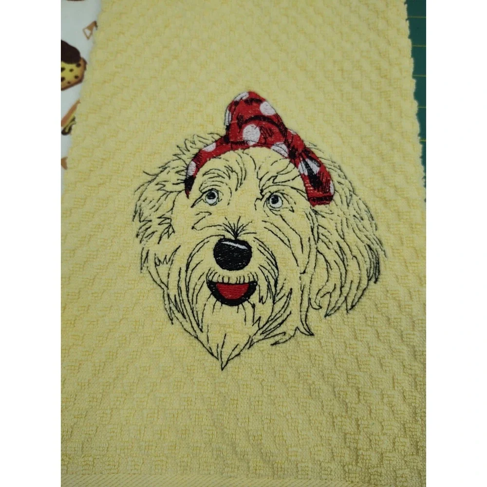 LABRADOODLE Dog With Headband Kitchen Bath Hand Bar Towel Set of 2